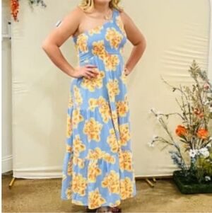 Abel the Label Floral Maxi Dress Blue Yellow SZ Medium